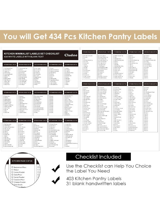 Cludoo 434 Pcs Kitchen Pantry Labels for Food Containers with DIY Blank Labels, 3 Sizes Preprinted Minimalist Waterproof Pantry Kitchen Labels, Pantry Kitchen Organization Labels for Jar, Bottles, Boxes - Image 2